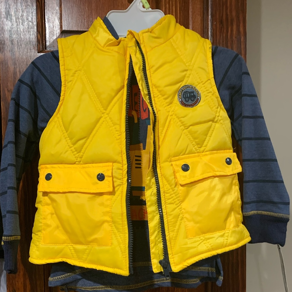 Little Rebels size 4 Long Sleeve Hooded Tee Puffy Vest Set Construction Theme
